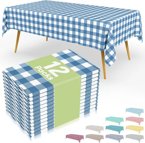 Vista 49 de Smiry 8 paquetes de manteles desechables Gingham, 54 x 108 pulgadas, manteles de plástico impermeables rectangulares en diseño a cuadros