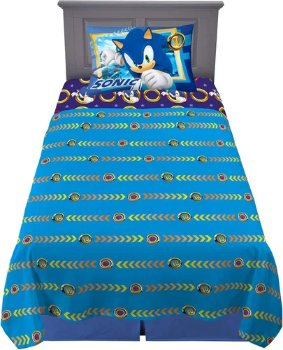Vista 2 de Franco Sonic The Hedgehog - Juego de sábanas tamaño individual + manta de felpa