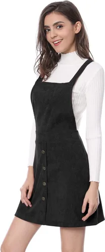 Vista 4 de Allegra K Vestido de pana con botones en la parte delantera y acampanado para mujer
