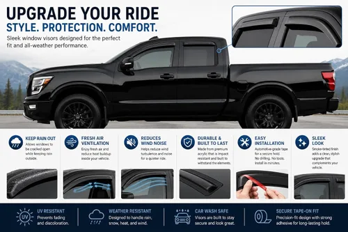 Vista 7 de Black Horse Off Road BHOR - Protectores de lluvia y deflectores de viento compatibles con Nissan Titan XD Crew Cab 2016-2023 Nissan Titan Crew Cab
