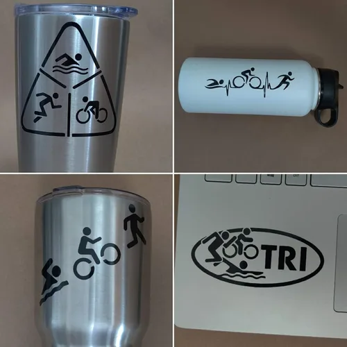 Vista 2 de Paquete de 4 calcomanías de triatlón: Ciclo de natación Correr, TRI, latido del corazón de triatlón (negro, pequeño ~ 3.5")