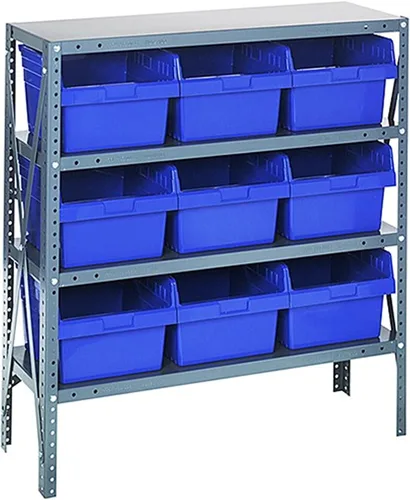Vista 430 de Quantum QSBU-245BK Heavy Duty Shelving Unit with (7) Shelves and (24) QUS245 Black Bins for Garage Warehouse Storage Distribution 400 lb Load