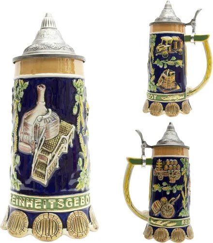 Vista 4 de Essence of Europe Gifts OktoberfestHaus - Taza con tapa para amantes de la cerveza, regalo Reinheitsgebot (ley de pureza de Alemania) con tapa Jarra