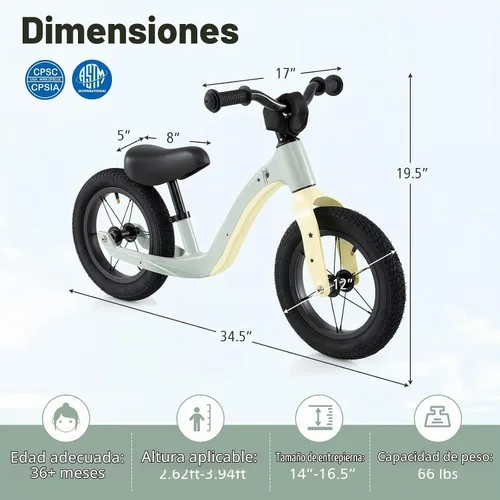Vista 8 de BABY JOY Bicicleta de equilibrio de 12 pulgadas, marco de aleación de magnesio con asiento ajustable, manubrio giratorio de 360° y neumáticos