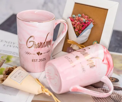 Vista 5 de Tazas para abuela y abuelo EST 2025 – Juego de tazas de café con anuncio de nuevo abuelo, regalos elegantes para baby shower, día de la madre, día