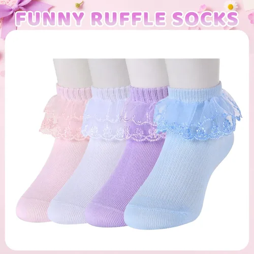 Vista 4 de sockfun Calcetines con volantes para bebé, calcetines de encaje con volantes para niños pequeños y niñas