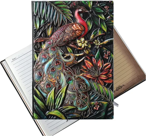 Vista 8 de Diario de cuero con tapa de gato artístico, cuaderno en relieve 3D, diario de tapa dura rayado A5 vintage de 200 páginas, regalo retro ideal