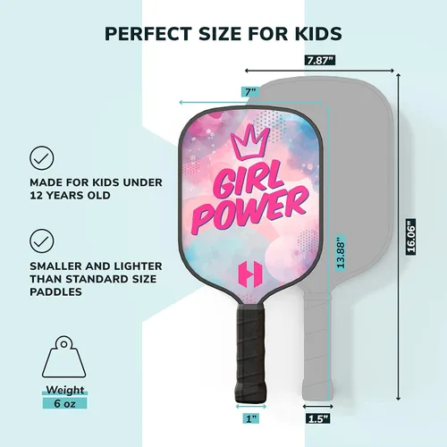 Vista 2 de Helium Paleta de pickleball para niños, (2 unidades, POW! y Girl Power), tamaño infantil, núcleo de panal ligero, cara de golpe de grafito, agarre