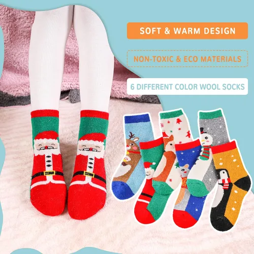 Vista 3 de Eocom 6 pares de calcetines de invierno cálidos de lana para niños y niñas