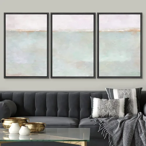 Vista 616 de SIGNWIN Lienzo enmarcado para pared, juego de arte pastel con cadena montañosa, bosque, niebla, naturaleza silvestre, ilustraciones modernas, arte