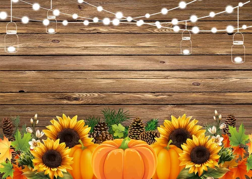 Vista 4 de LB Telones de fondo de Acción de Gracias para fotografía, cosecha, calabaza, girasoles de pino, madera rústica, fondo de fotos, pancarta de fiesta