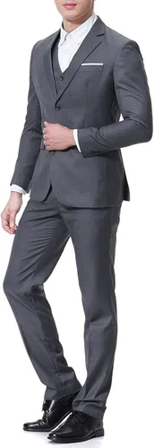 Vista 4 de Cloudstyle Chaqueta de color sólido de 3 piezas con 2 botones y ajuste delgado para hombre, traje formal de boda inteligente