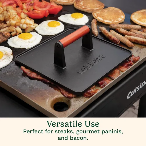 Vista 4 de Cuisinart Prensa de Parrilla XL de Hierro Fundido, 10" x 10" Prensa de Servicio Pesado Antiadherente para Hamburguesas Smash y Bistec con Mango
