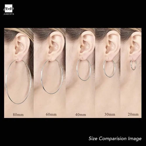 Vista 5 de Amberta® Aretes de plata de ley 925 con círculos finos y sin fin. Tamaño del diámetro: 20 30 40 60 2.953 in