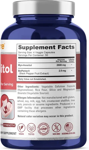Vista 2 de NusaPure Myo-Inositol - Apto para vegetarianos/veganos, sin OMG - 2800 mg, 200 cápsulas