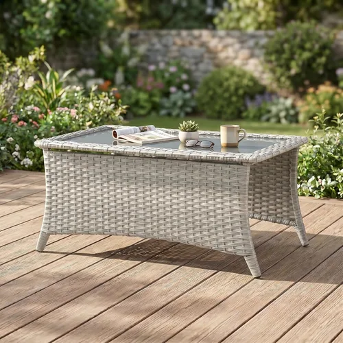 Vista 11 de Belord Mesa de centro al aire libre para patio, mesa de centro de ratán de 40 pulgadas con almacenamiento de 2 capas, mesa rectangular de mimbre