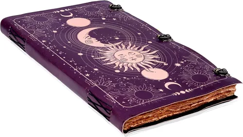 Vista 3 de Diario Impreso Sun & Moon, Diario Rayado Antiguo Hecho a Mano con Borde Barbado, Cuaderno de Cuero, Cuaderno de Bocetos de Cuero, Diario
