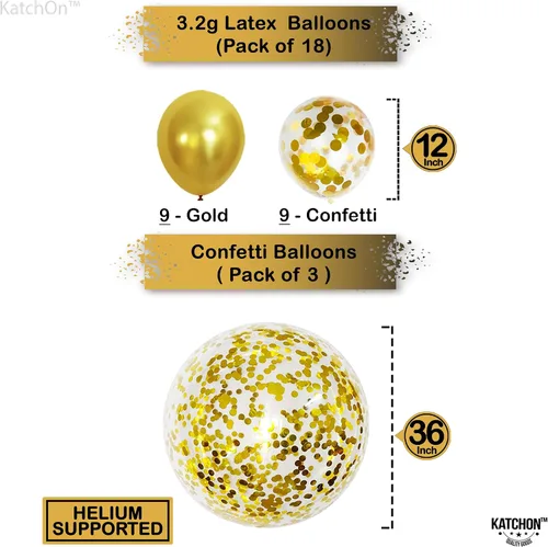 Vista 2 de Katchon, Globos metálicos de confeti dorado – enormes 36 pulgadas, paquete de 21 Globos dorados de látex, decoraciones de Año Nuevo 2026 Globos