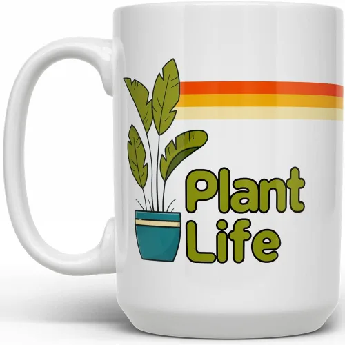 Vista 4 de Plant Life Coffee Mug, Houseplant Lover Tea Cup, Gardner Landscape Green Thumb Nature Gift (11oz)