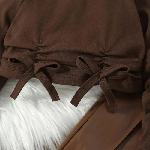 Vista 5 de Conjunto de 2 piezas de ropa de otoño e invierno, camiseta de manga larga abombada, pantalones largos rectos, ropa de moda para bebé