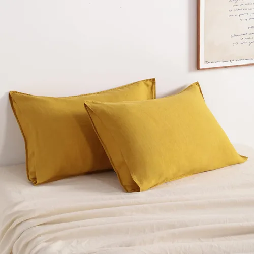 Vista 13 de NTBAY Fundas de almohada de lino francés – Teñidas con hilo, paquete de 2, fundas de almohada estándar de 100% lino, fundas de almohada lavadas