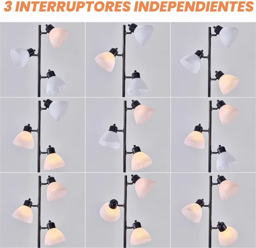 Vista 6 de Lámpara de pie moderna estilo árbol para sala de estar y dormitorio, lámpara de pie alta con 3 cabezales ajustables y giratorios para oficina