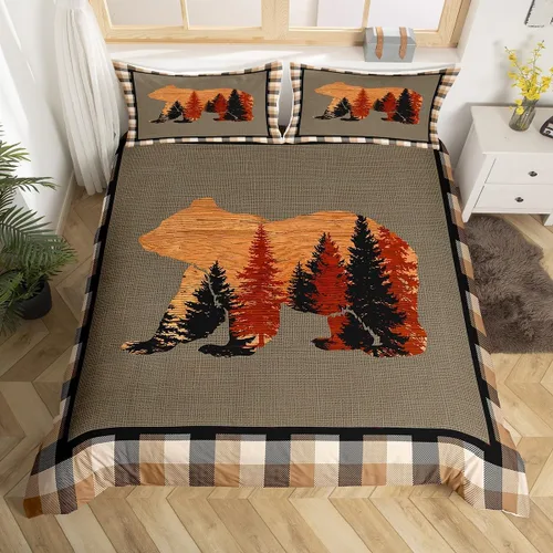 Vista 38 de Juego de funda de edredón de oso para niños, juego de ropa de cama de animales salvajes para niños, naturaleza, vida silvestre, oso, pájaro, juego