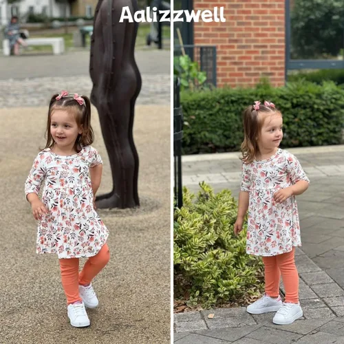 Vista 2 de Aalizzwell Conjunto de túnica floral para niñas pequeñas para otoño e invierno Naranja