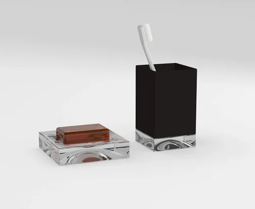 Vista 4 de Kartell Porta cepillo de dientes cuadrado, negro, 2.9 x 2.9 x 4.7 in