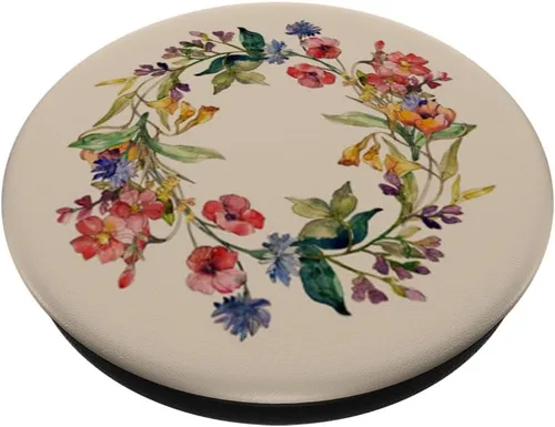 Vista 2 de Lindo diseño de corona de flores silvestres de verano floral en beige PopSockets intercambiable PopGrip