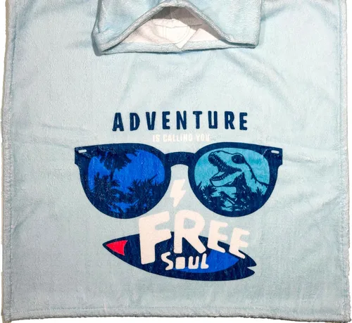 Vista 7 de Toalla de poncho de playa con capucha para niños, 100% algodón turco en el interior y microfibra de secado rápido en el exterior - Suave