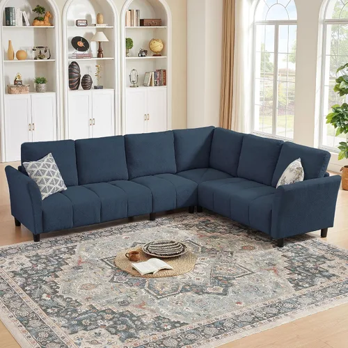 Vista 12 de Sofá modular modular en forma de L de 103 pulgadas, moderno sofá de tela de lino con fundas de cojín extraíbles, sofás modulares reversibles