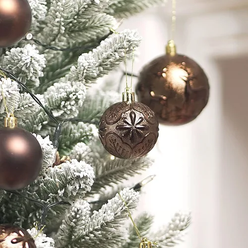Vista 5 de Senjie Adornos de Navidad inastillables marrones, 32 bolas esféricas para árboles de Navidad