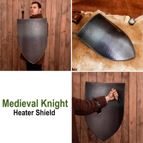 Vista 4 de Lord Of Battles Escudo medieval calentador de acero forjado a mano finales del siglo XII, personalizable, funcional, armadura medieval, recreaciones