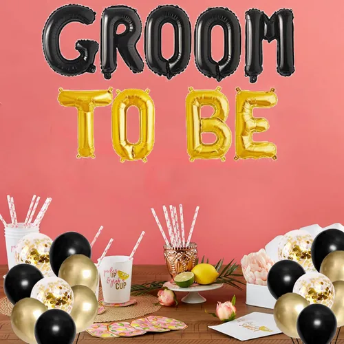 Vista 4 de Globos dorados y negros para despedida de soltero para hombres, despedida de soltero/equipo o novio/novio para ser decoración temática para novio