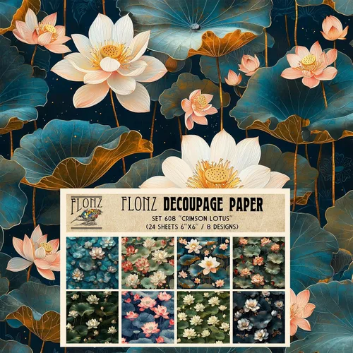 Vista 9 de Decoupage - Paquete de papel (24 hojas de 6 x 6 pulgadas), rosas doradas: delicadas rosas doradas y perlas que adornan un lienzo azul medianoche