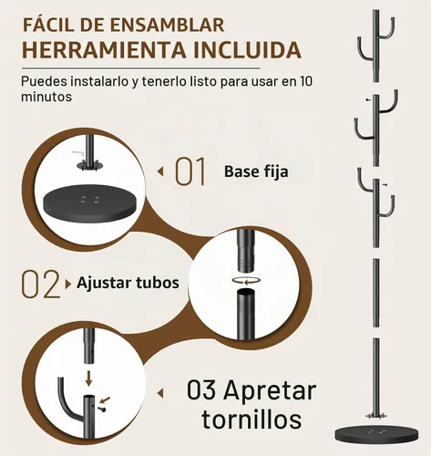 Vista 7 de MISSLO Perchero resistente independiente de 4 tamaños ajustables con base de madera estable, soporte de pie con 6 ganchos para colgar ropa, árbol