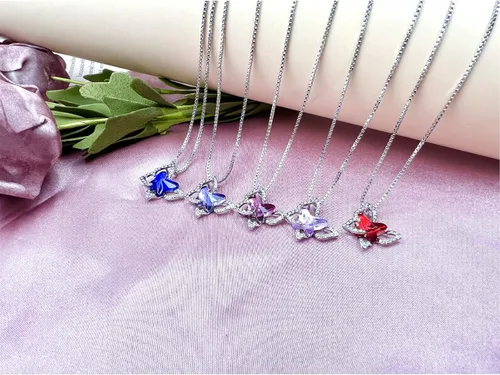 Vista 4 de CSIYANJRY99 Collares con colgante de cristal de mariposa, bohemia, cristales de tono plateado, collares de joyería, regalos para mujeres
