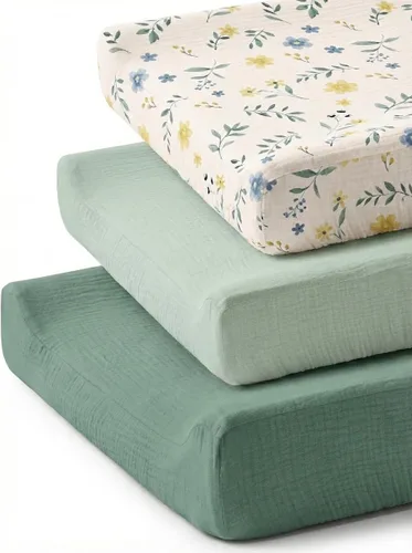 Vista 12 de Juego de 2 fundas para cambiador para bebé niño y niña, fundas de muselina para cambiador con estilo bohemio, ropa de cama neutra para guardería