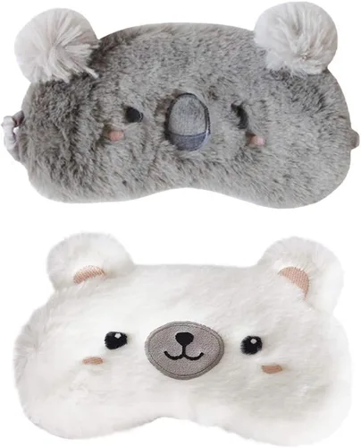 Vista 5 de Paquete de 2 antifaz para dormir de animales de dibujos animados, cubrebocas de felpa suave con los ojos vendados para mujeres y niñas, para viajar