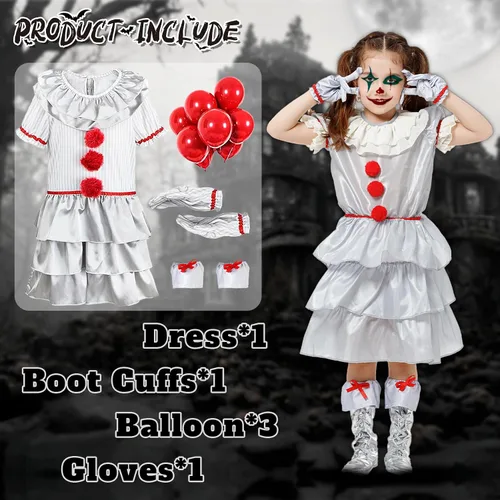 Vista 4 de Girl Pennywose Costume - Scary Clown Halloween Costume for Girls Playwear - It Costume for Kid