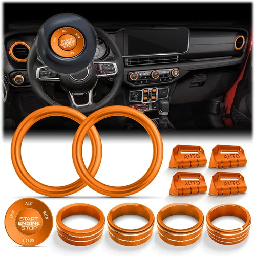Vista 19 de Wrangler JL/JLU y Gladiator JT 2018-2026 - Accesorios de aluminio para botón de arranque, CA, volumen de audio, faros delanteros e interruptores