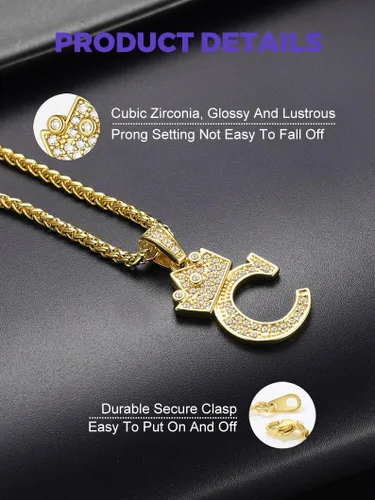 Vista 3 de Richsteel Collar con inicial para hombre, chapado en oro de 18 quilates, corona brillante con circonita cúbica, monograma, colgante para mujer