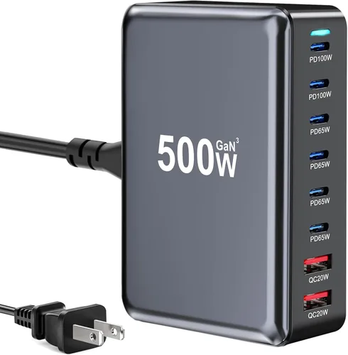 Vista 10 de 320W USB C Cargador Rápido de Bloque, Estación de Carga USB de 8 Puertos, Cargador de Pared para Laptop GaN Ⅲ Pro 100W PD PPS Puerto Estación