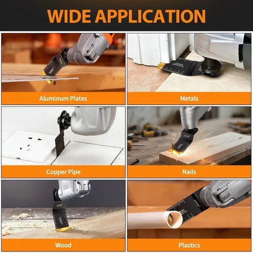 Vista 6 de 30 cuchillas multiherramienta de titanio, kit de metal de hoja de sierra oscilante universal para metal, clavos, madera, plástico, hojas de sierra