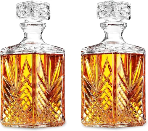 Vista 14 de Bormioli Rocco Capitol - Decantador de vidrio, tapón geométrico hermético, decantador de whisky de 23.75 onzas para vino, bourbon, brandy, licor