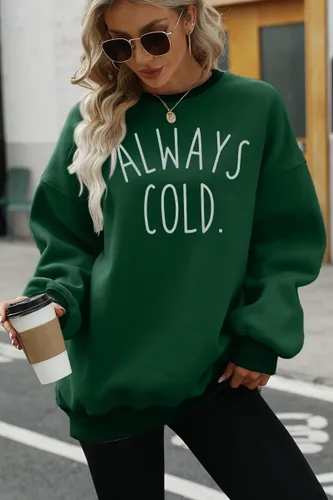 Vista 5 de JINTING Always Cold - Sudadera de gran tamaño para mujer, con cuello redondo, ligera, de manga larga