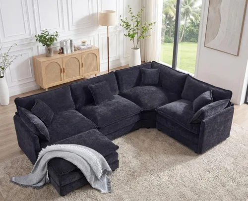 Vista 19 de Sofá modular de gran tamaño, sofá grande en forma de U con asiento profundo, sofás de nube de felpilla para sala de estar, sofá modular convertible