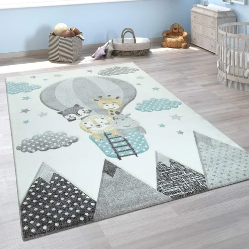 Vista 13 de Paco Home Alfombra de guardería para niños, animales de la selva, locomotora, efecto 3D, color verde crema, tamaño: 4' x 5'7" Crema-verde