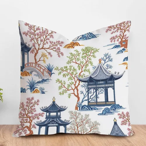 Vista 11 de ArogGeld Funda de cojín con flores verdes y blancas con flores grises y negras y hojas verdes en estilo chinoiserie, funda de almohada cuadrada